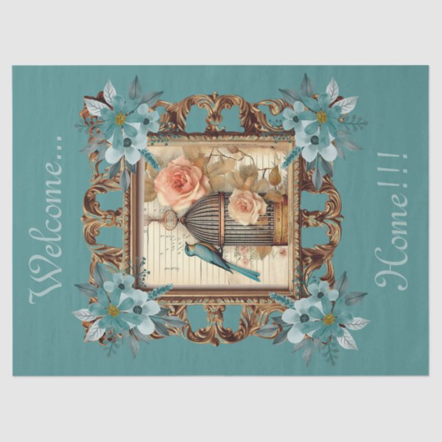 Gerahmter Vogelkäfig und Skriptdekoupage Seidenpapier (Vorderseite)