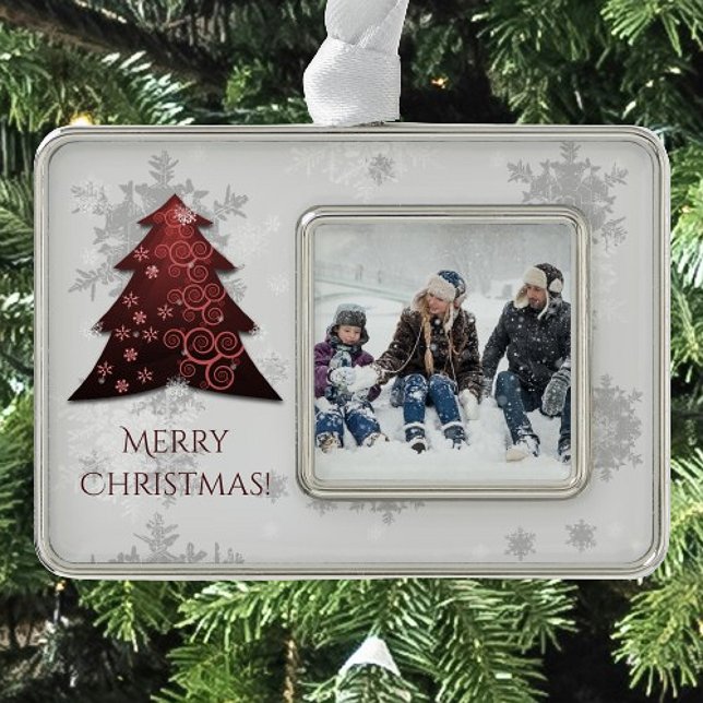 Gerahmter Weihnachtsbaum Rahmen-Ornament Silber (Red Festive Christmas Tree Framed Ornament)
