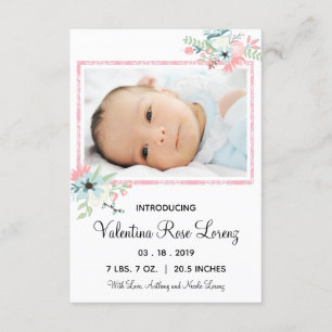 Gerahmtes Blumenkohl-Foto - 3x5 Geburtshinweis Einladung