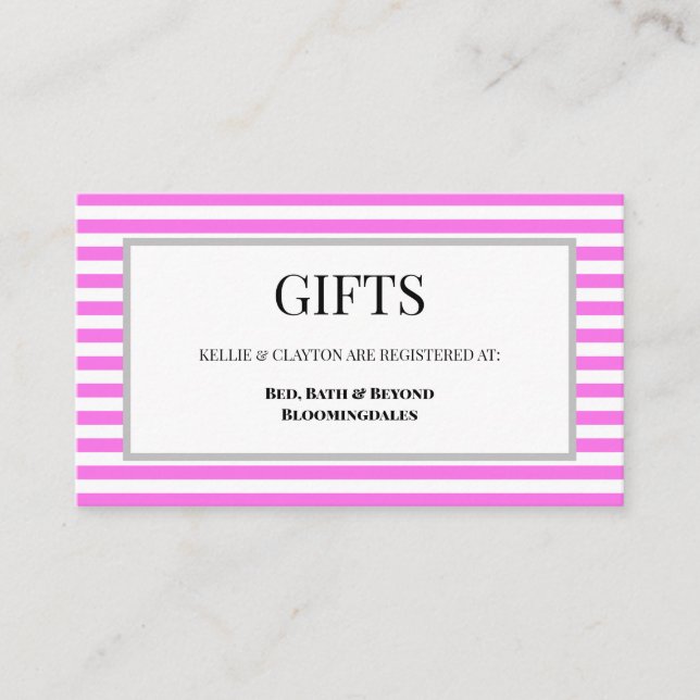Gerahmtes Geschenkregister, rosa/weiße Streifen Begleitkarte (Vorderseite)