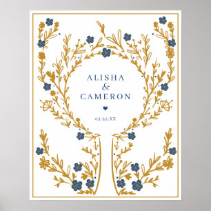 Gerahmtes Gold Fingerprint Tree Wedding Guest Book Poster