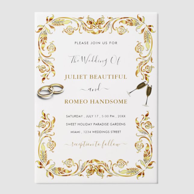 Gerahmtes Gold Vellum Hochzeitsvorlage (Vorderseite)