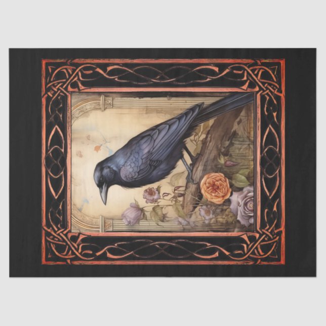 Gerahmtes Gothic Raven & Florals Dekoupage Seidenpapier (Vorderseite)