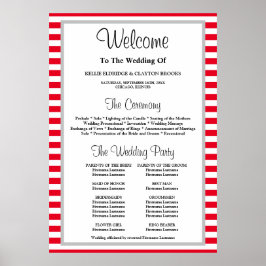 Gerahmtes Hochzeitsprogramm für Rot/Weiß Streifen Poster