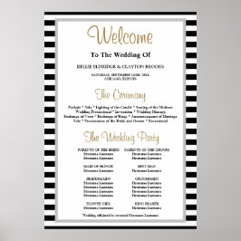Gerahmtes Hochzeitsprogramm für Schwarzweiß-Streif Poster