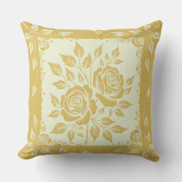 Gerahmtes Holzschnitt Bouquet Gold Kissen