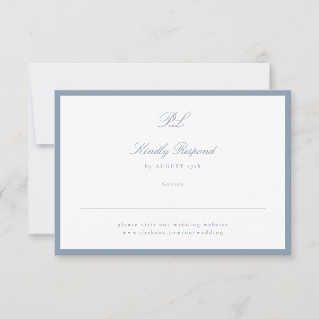Gerahmtes klassisches formales Dusty Blue Website  RSVP Karte (Vorderseite)