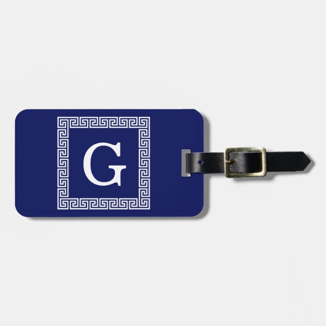Gerahmtes Monogramm für den blauen griechischen Sc Gepäckanhänger (Vorderseite horizontal)