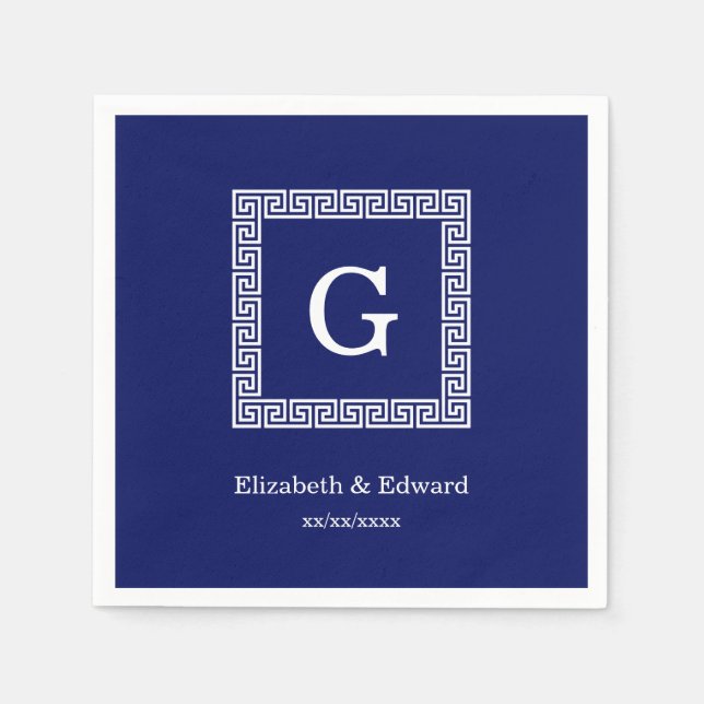 Gerahmtes Monogramm für den blauen griechischen Sc Serviette (Vorderseite)