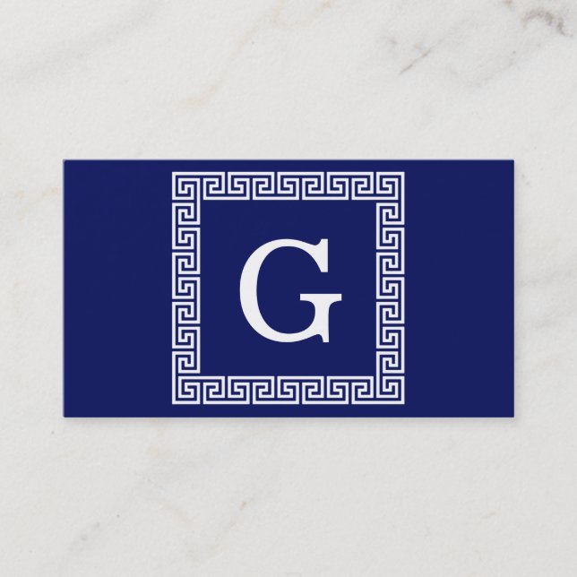 Gerahmtes Monogramm für den blauen griechischen Sc Visitenkarte (Vorderseite)
