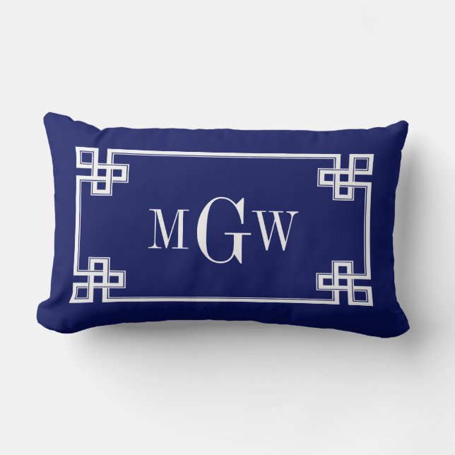 Gerahmtes Monogramm für Navy 5c Blue Whgriech Key  Lendenkissen (Vorderseite)
