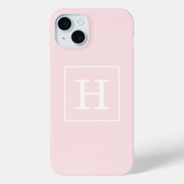 Gerahmtes Monogramm, hell rosa, erste iPhone 15 Mini Hülle (Rückseite)