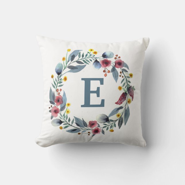 Gerahmtes Monogramm mit floraler Aufnahme in Graur Kissen (Vorderseite)
