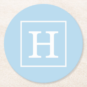 Gerahmtes Monogramm Pulver Blauweiß Runder Pappuntersetzer
