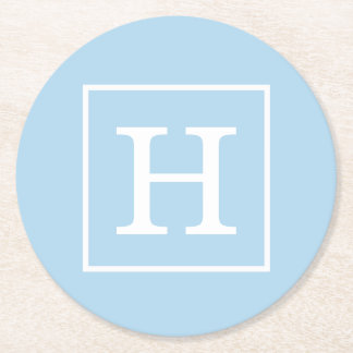 Gerahmtes Monogramm Pulver Blauweiß Runder Pappuntersetzer
