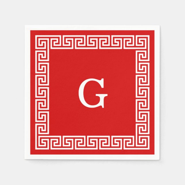 Gerahmtes Monogramm, rot, weißer griechischer Schl Serviette (Vorderseite)