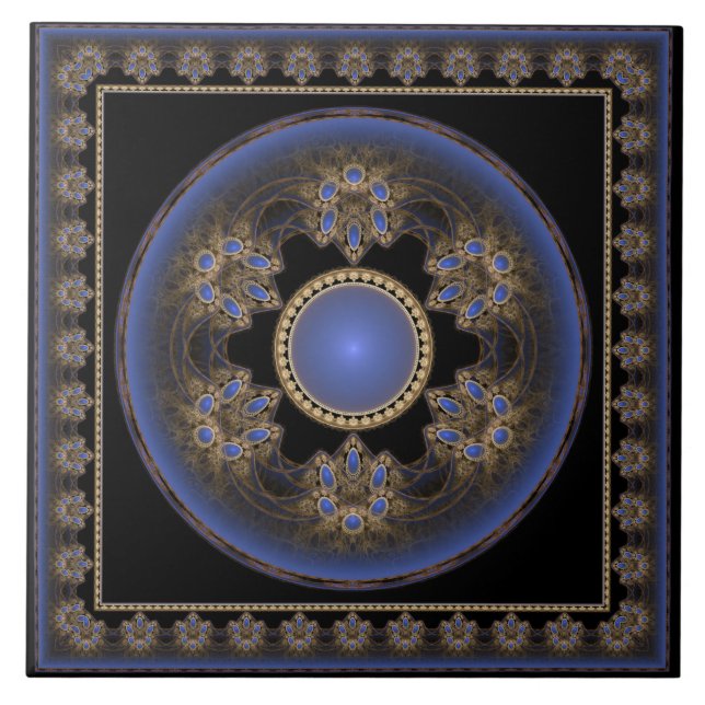 Gerahmtes Muster des visuellen blauen Fraktals Fliese (Vorderseite)