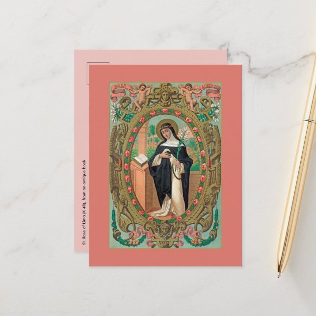 Gerahmtes Portrait der Rose Lima (K 48) Postkarte (Vorderseite/Rückseite Beispiel)