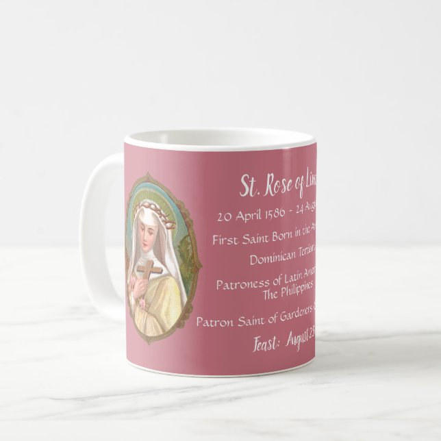Gerahmtes Portrait der St. Rose Lima (M 024b) Kaffeetasse (Vorderseite Links)