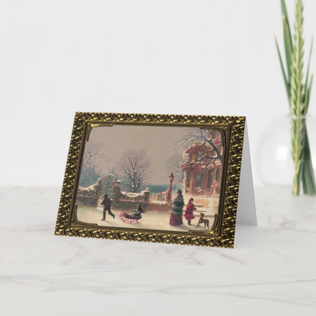Gerahmtes SnowyWeihnachtsabend - Vintage Karte (Vorderseite)