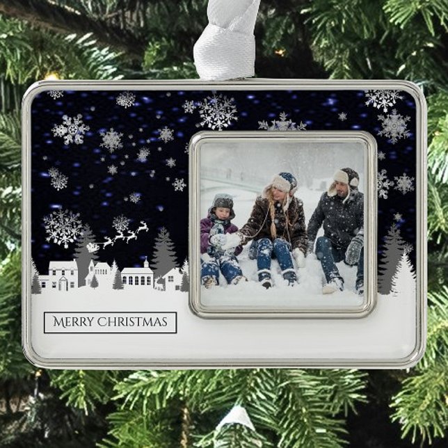 Gerahmtes Weihnachtsdorf Rahmen-Ornament Silber (Christmas Village Framed Ornament)