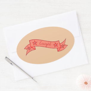 Geraldine Cowgirl Ribbon Stars Ovaler Aufkleber