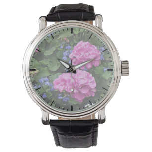 Geranien und Periwinkle Armbanduhr