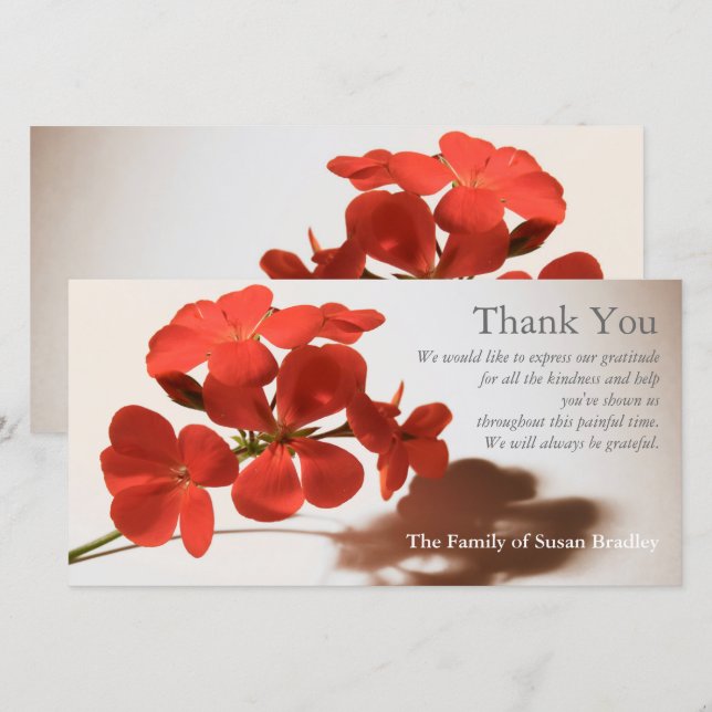 Geranium 2 Beileid Danke, dass Sie die Briefmarke  Dankeskarte (Vorne/Hinten)