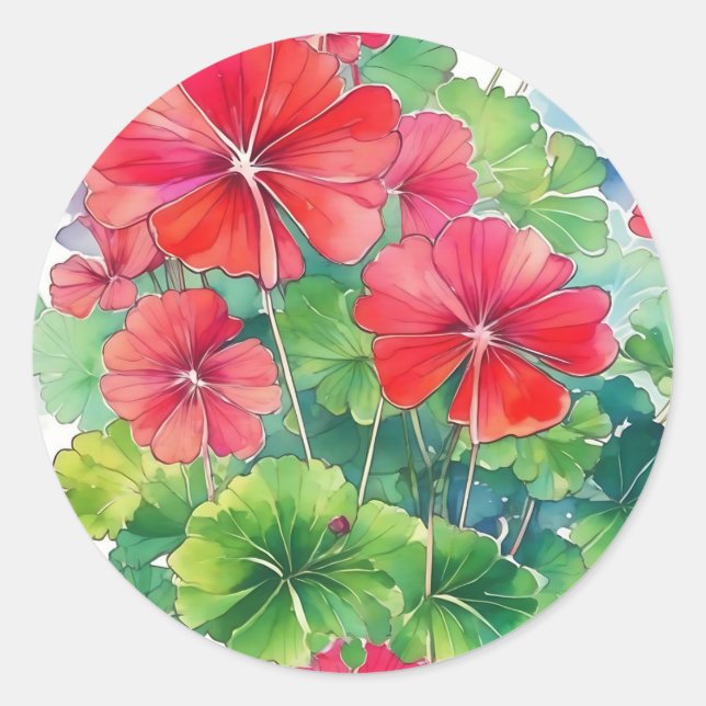 Geranium Moderne Wasserfarbe Runder Aufkleber (Vorderseite)
