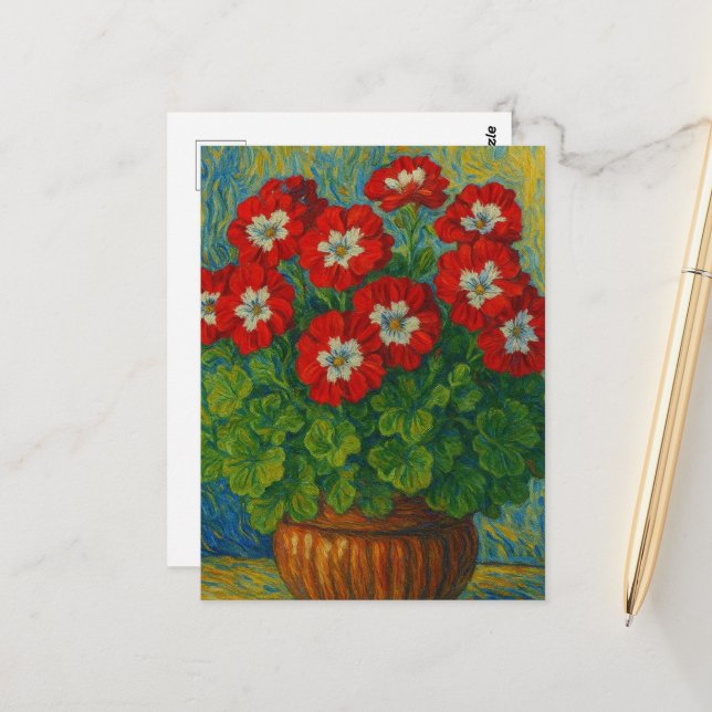 Geranium Postcard Postkarte (Vorderseite/Rückseite Beispiel)