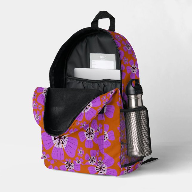 Geranium Wallichianum Design Backpack Bedruckter Rucksack (Rückseitige Ecke links (Offen) )