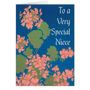 Geraniums saumons roses sur Deep Blue pour la nièc