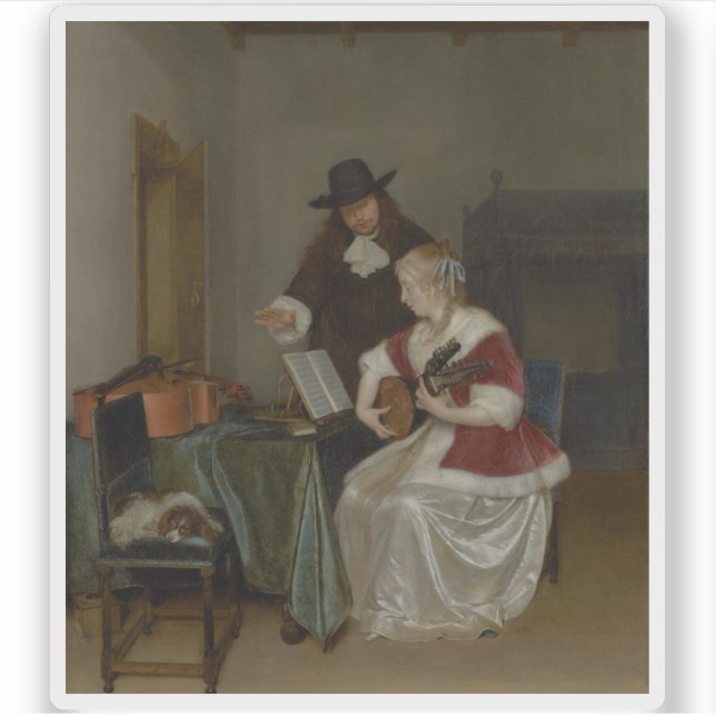 Gerard ter Borch - Die Musikstunde Aufkleber (Vorderseite)