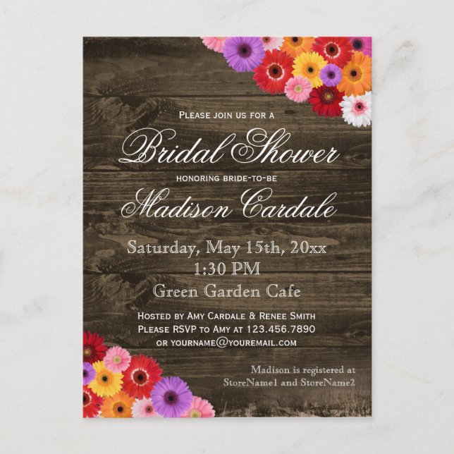 Gerber Daisies Fête des mariées Invitation Cartes  (Devant)