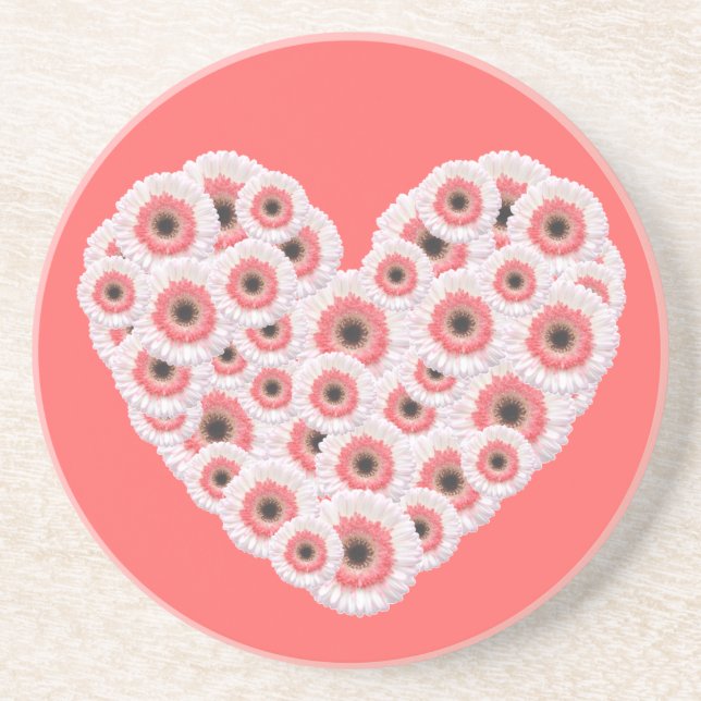 Gerber Daisy Heart Sandstein Untersetzer (Vorne)