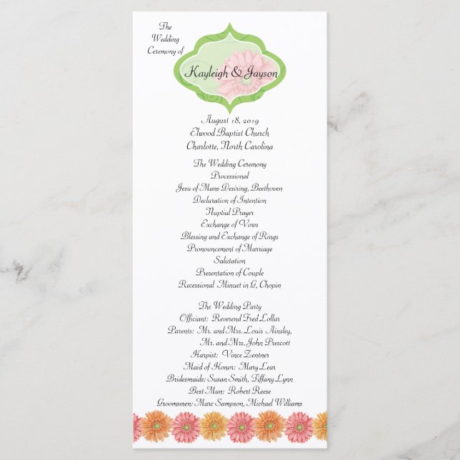Gerber Daisy Hochzeitsprogramm für Fotos hinzufüge Programm (Vorderseite)