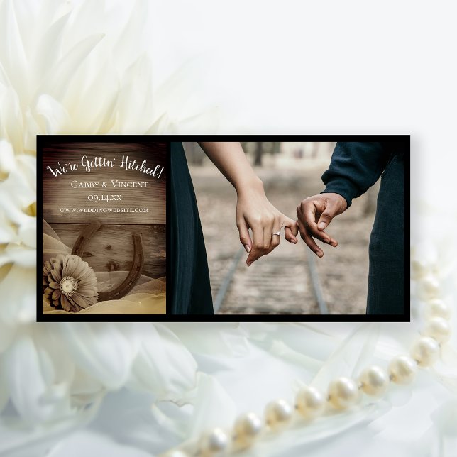 Gerber Daisy und Horseshoe Western Sepia Wedding Save The Date (Von Creator hochgeladen)