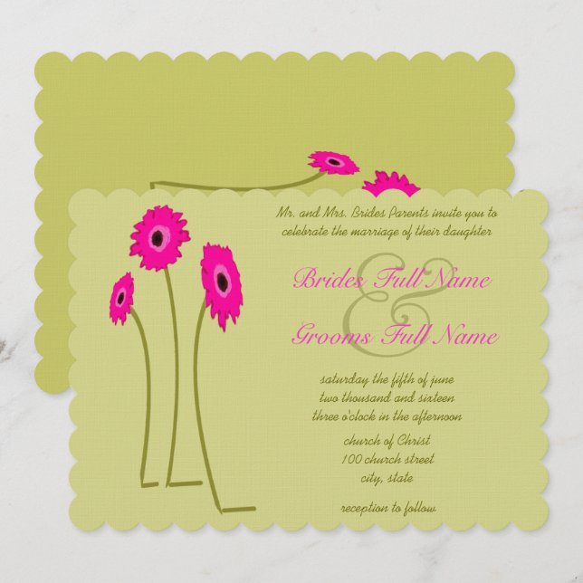 Gerber framboise sur les invitations de mariage de (Devant / Derrière)