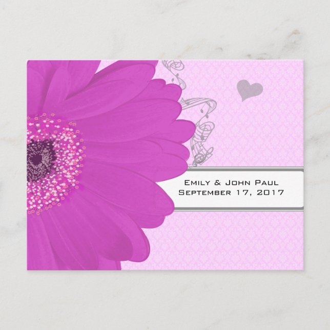 Gerber Fuchsia & Grey Paisley Save the Date Ankündigungspostkarte (Vorderseite)