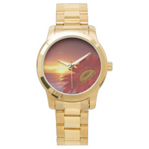 Gerber Gänseblümchen und Sonnenuntergang Armbanduhr