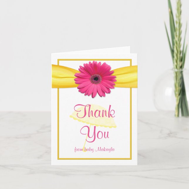 Gerber rose Daisy Merci de Baby shower jaune (Devant)