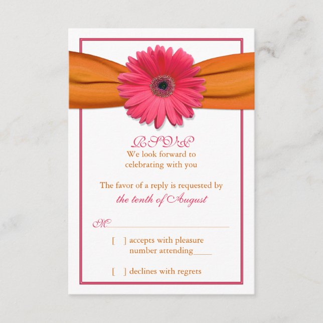 Gerber Rose Daisy Orange Ribbon Wedding RSVP Répon (Devant)