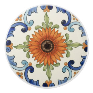 Gerbera-Blume Mittelmeerblau-Creme Keramikknauf