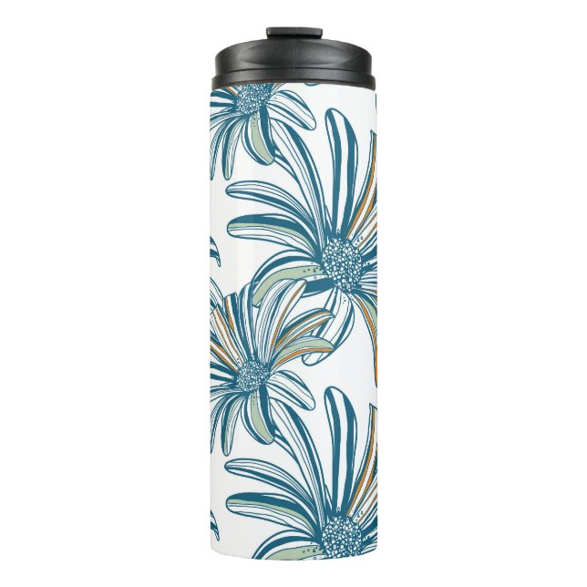 Gerbera-Blumen, vintage nahtloses Design. Thermosbecher (Vorderseite)