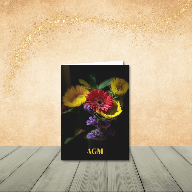 Gerbera Daisies avec Fleurs violettes Cartes de no (Monogram/Name optional.
Personalize to update or remove.)