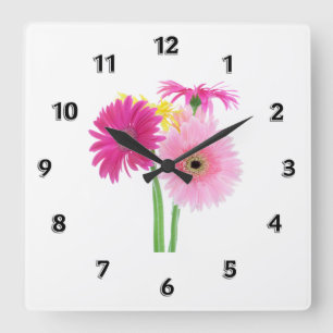Gerbera Daisies Pink Quadratische Wanduhr