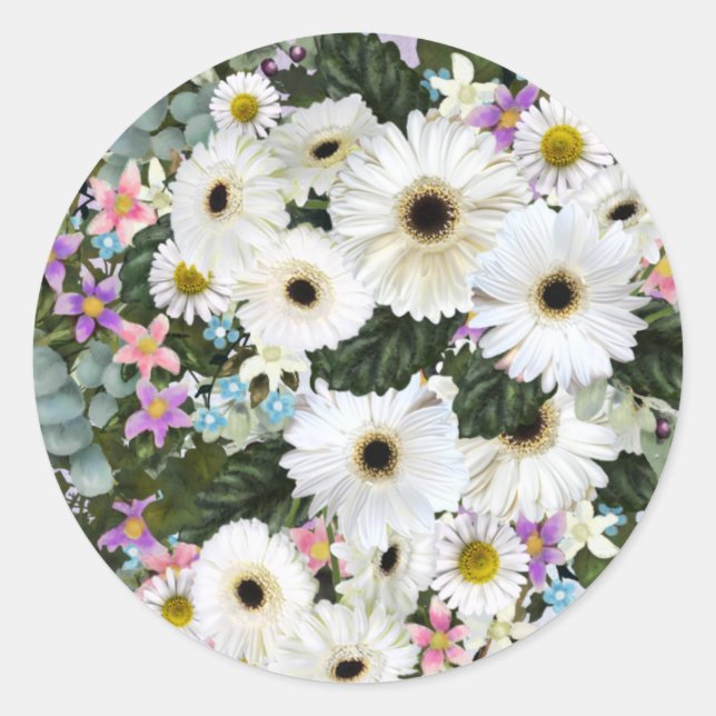 Gerbera Daisies Swag Wedding Runder Aufkleber (Vorderseite)