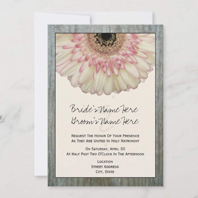 Gerbera Daisy & Barnwood Wedding Einladung (Vorderseite)