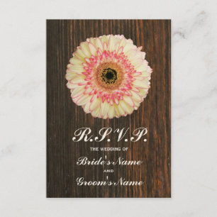 Gerbera Daisy & Barnwood Wedding RSVP Karte