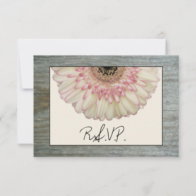 Gerbera Daisy & Barnwood Wedding RSVP Karte (Vorderseite)